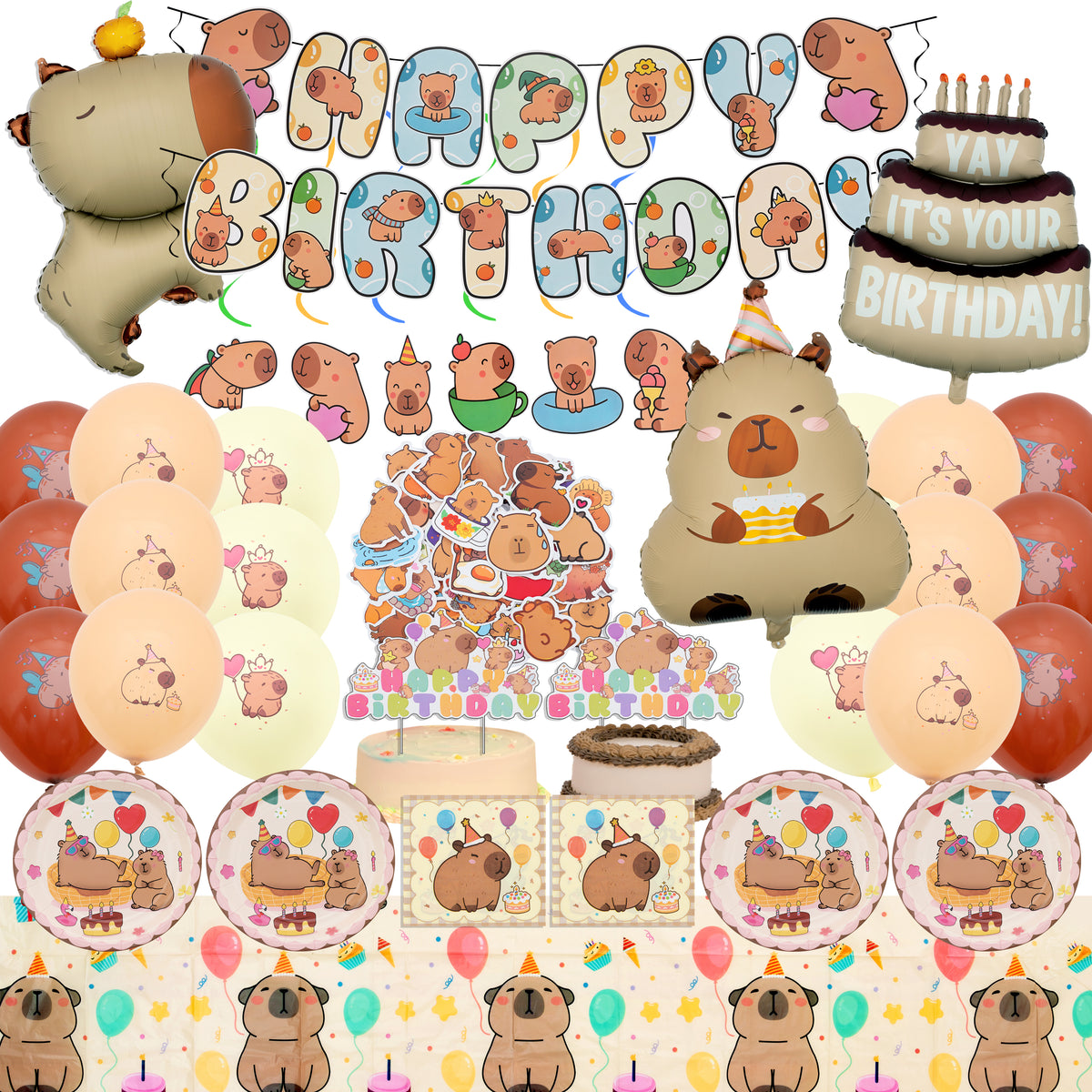 Capybara Birthday Party Decorations Set