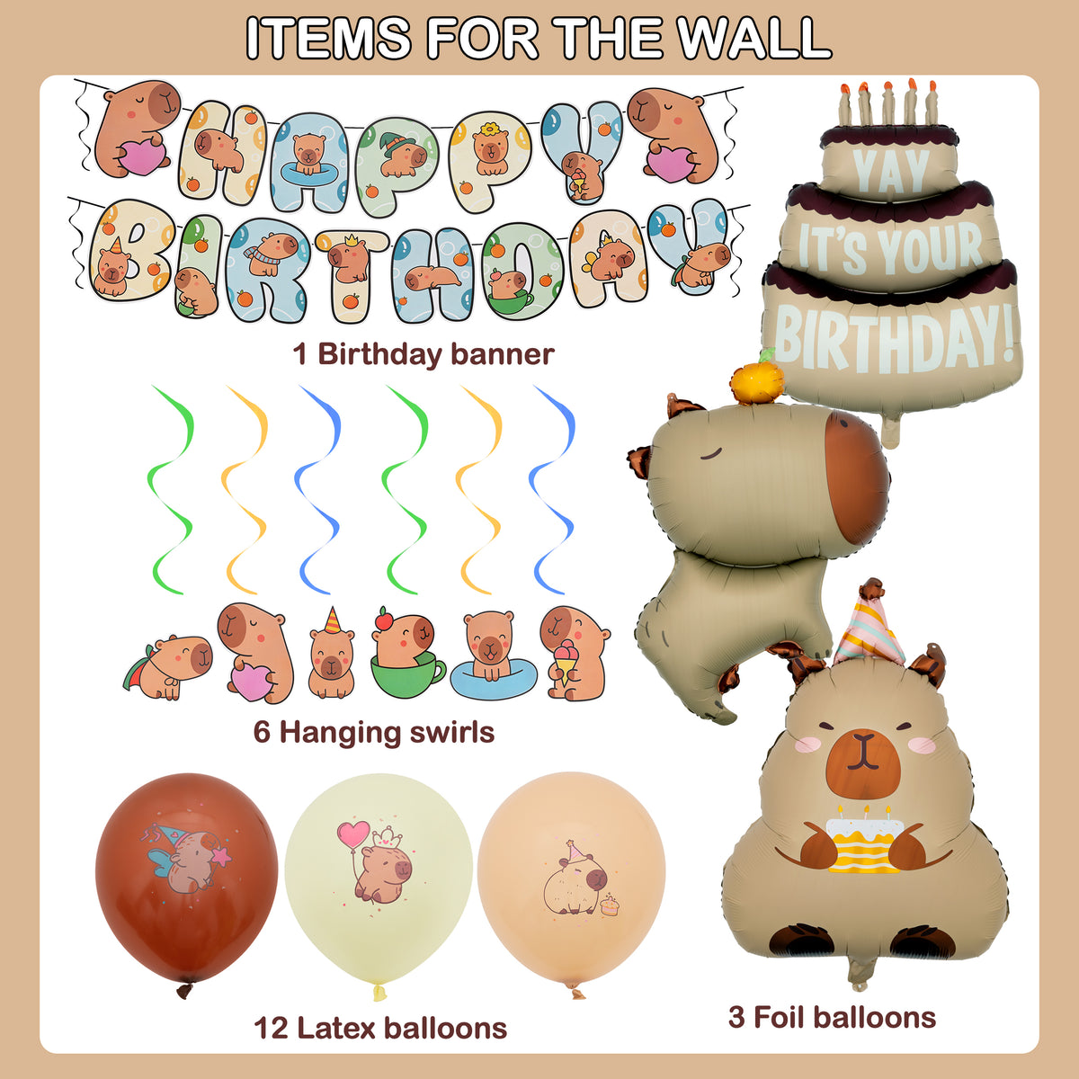 Capybara Birthday Party Decorations Set