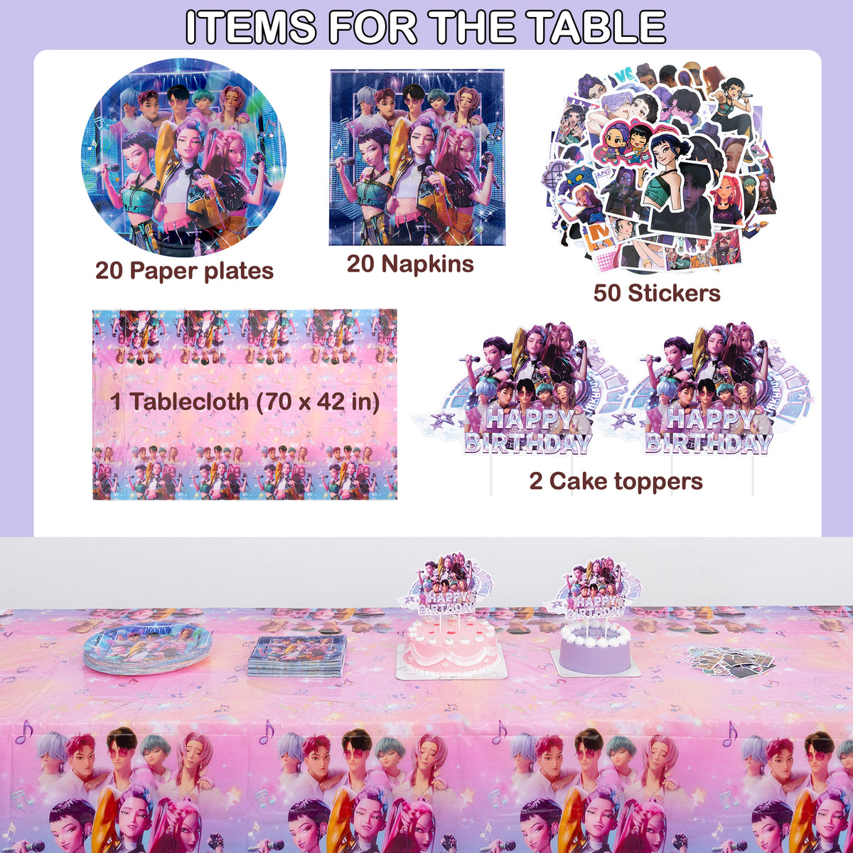Kpop Demon Hunters Birthday Party Decorations Set