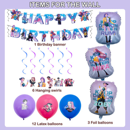 Kpop Demon Hunters Birthday Party Decorations Set